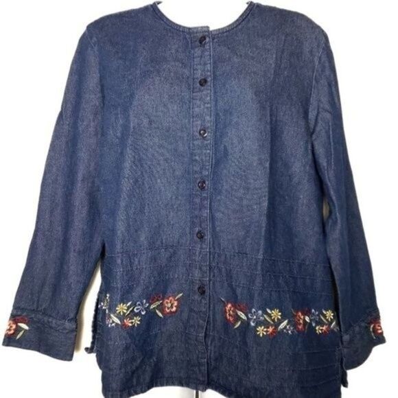 Blair embroidered button down denim shirt Medium - Picture 1 of 8
